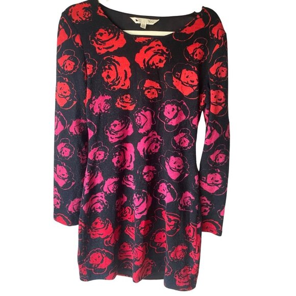 Yumi London Ombre Rose Long Sleeve Lightweight Black Red Sweater Dress M - Picture 1 of 7